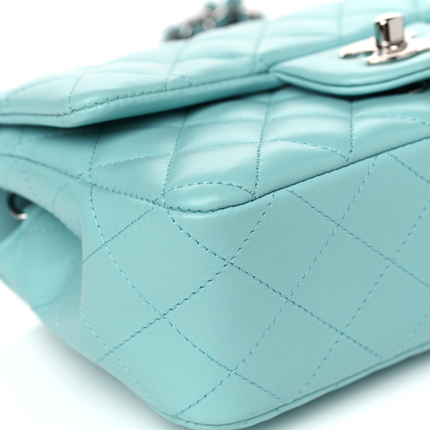 Chanel Lambskin Quilted Mini Rectangular Flap Light Blue 9 of 13
