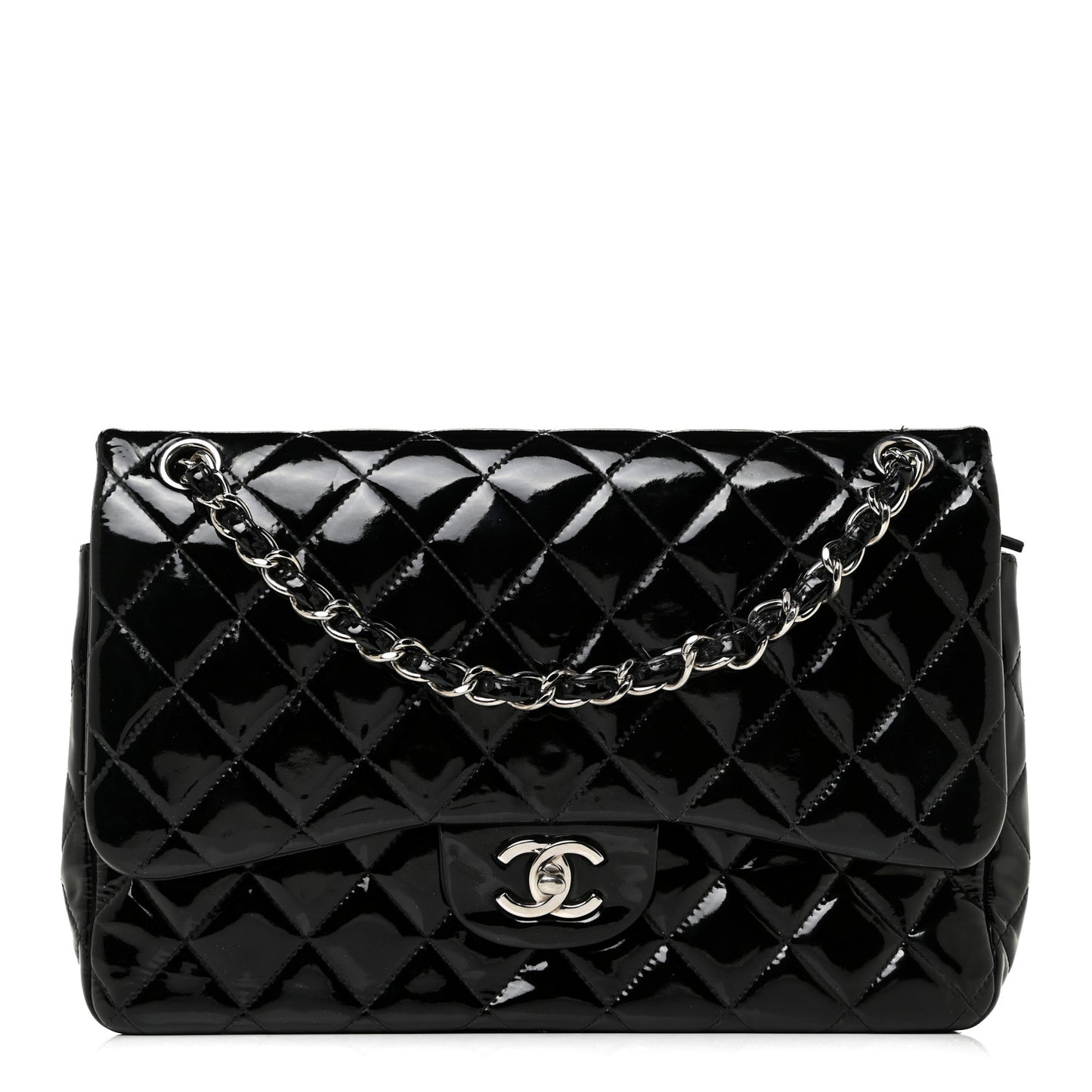Patent Quilted Jumbo Double Flap Black