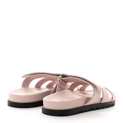 Hermes Suede Goatskin Womens Chypre Sandals 38.5 Rose Porcelaine 4 of 8