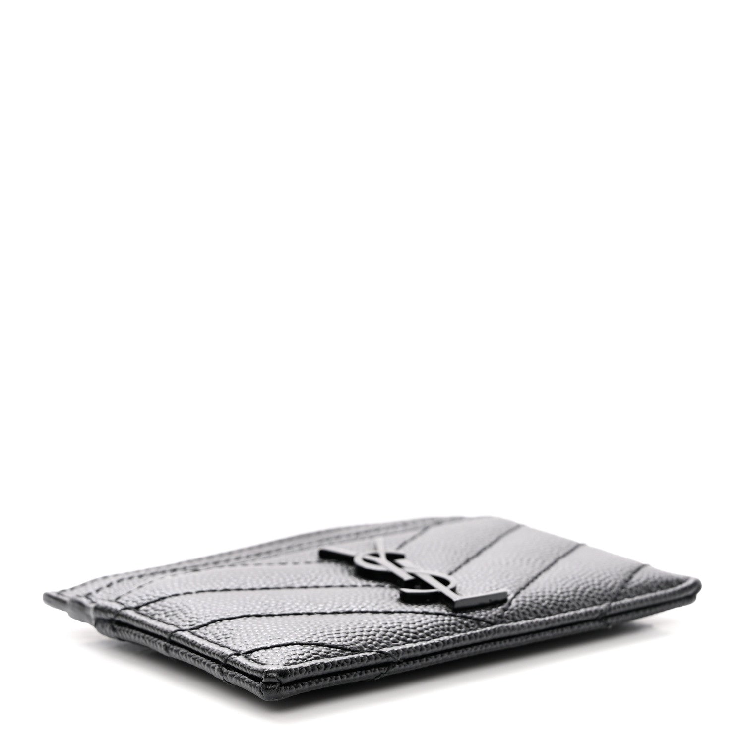 Saint Laurent Grain De Poudre Matelasse Chevron Monochrome Monogram Credit Card Case Black 4 of 10