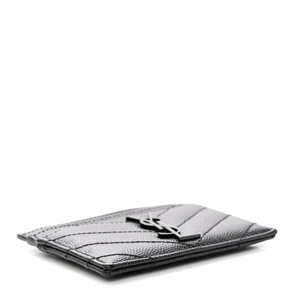Saint Laurent Grain De Poudre Matelasse Chevron Monochrome Monogram Credit Card Case Black 4 of 10