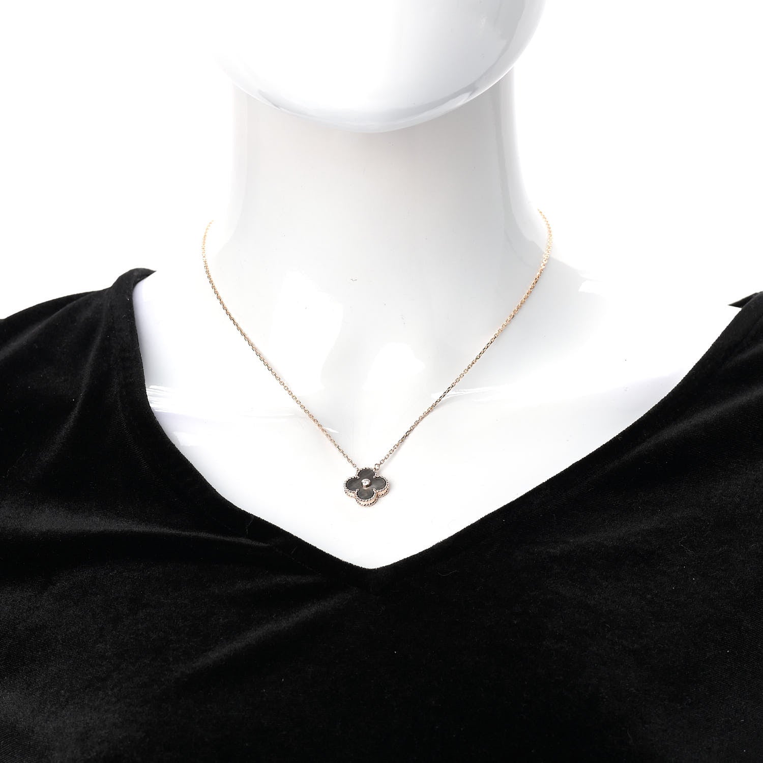 Van Cleef & Arpels 18K Rose Gold Diamond Grey Mother of Pearl Vintage Alhambra Pendant Necklace 2 of 6