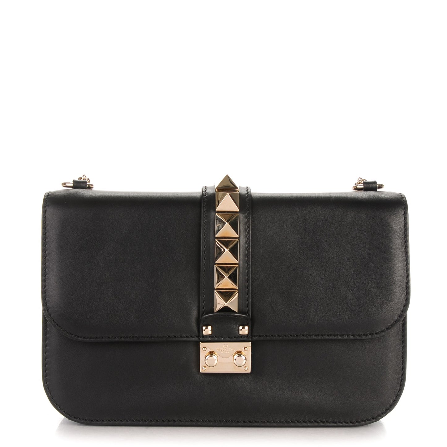 Vitello Medium Glam Lock Rockstud Flap Black