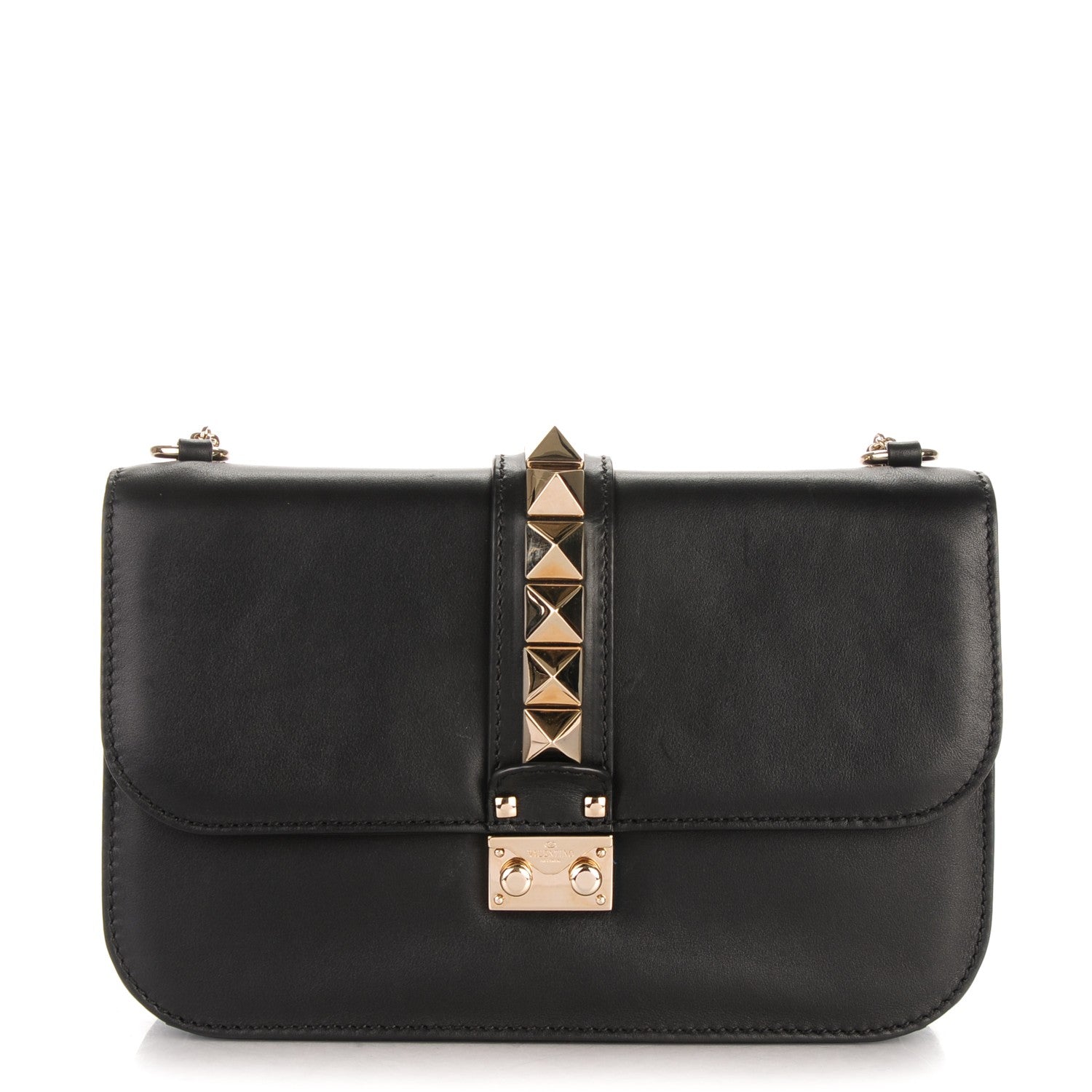 Valentino Garavani Vitello Medium Glam Lock Rockstud Flap Black 1 of 7