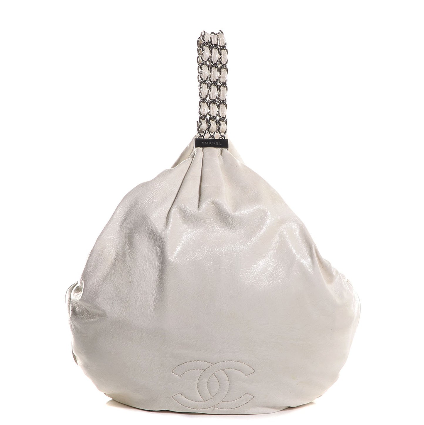 Lambskin Large Rock and Chain Hobo White