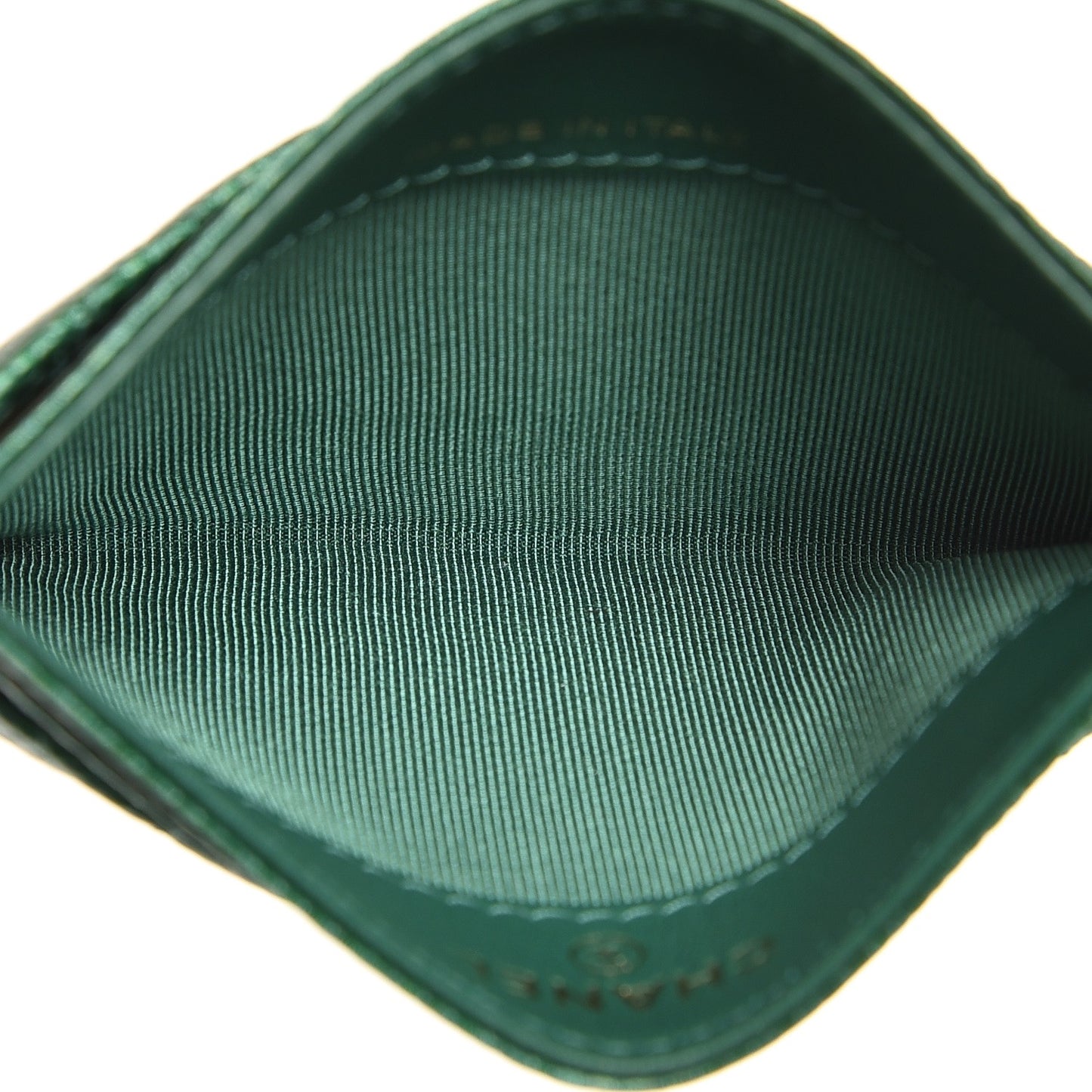 Metallic Caviar Quilted Card Holder Green