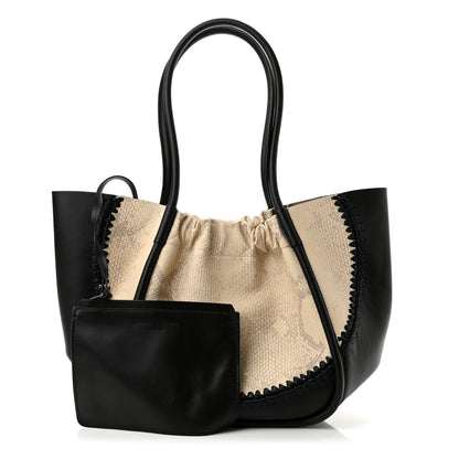 Proenza Schouler Calfskin Snakeskin Embossed Large Ruched Tote Beige Black 1 of 11