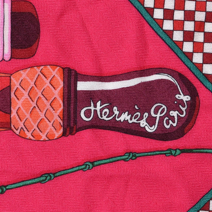 Hermes Cashmere Silk Fouets et Badines Shawl 140 Rose Indien Vert Bordeaux 5 of 7