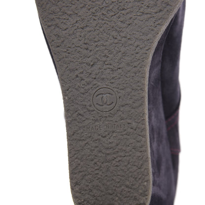 Chanel Suede Lace Up Wedge Booties 42 Dark Blue 8 of 10