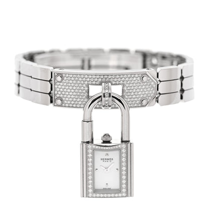 Hermes Stainless Steel Diamond Pave 16mm Kelly Quartz Watch 2 of 5