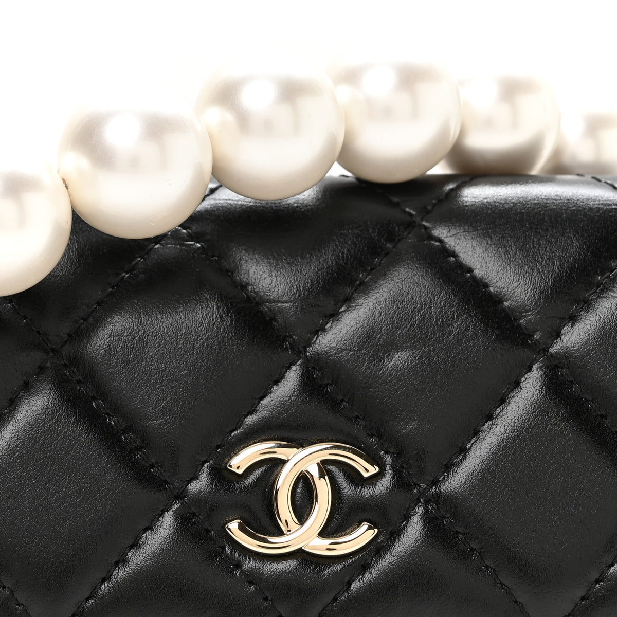Calfskin Quilted Mini Maxi Pearls Wallet On Chain WOC Black