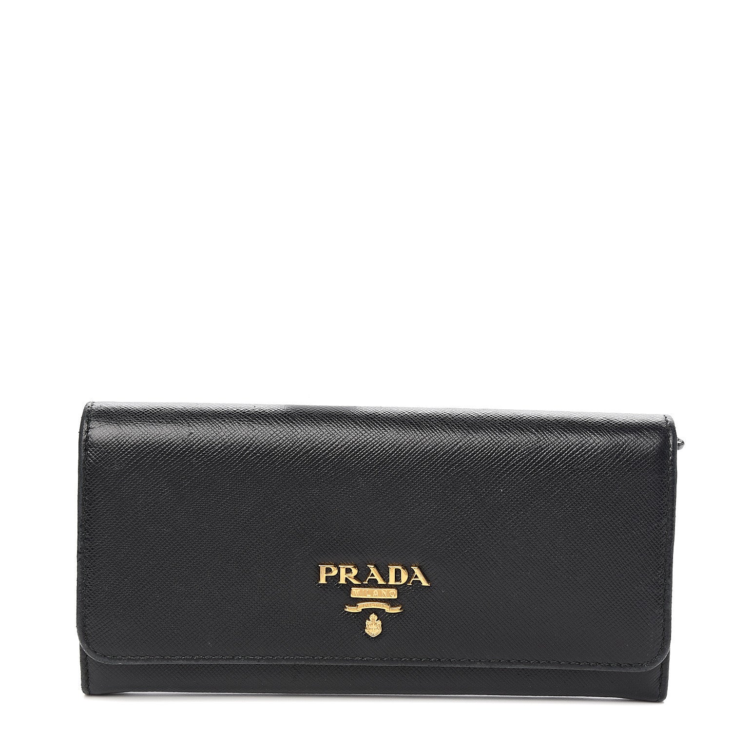 Prada Saffiano Metal Continental Flap Wallet Black 1 of 6