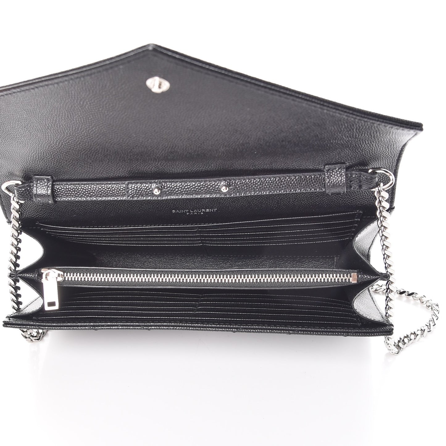 Grain De Poudre Matelasse Chevron Monogram Chain Wallet Black