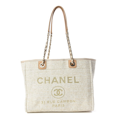 Chanel Canvas Small Deauville Tote Light Beige 1 of 9
