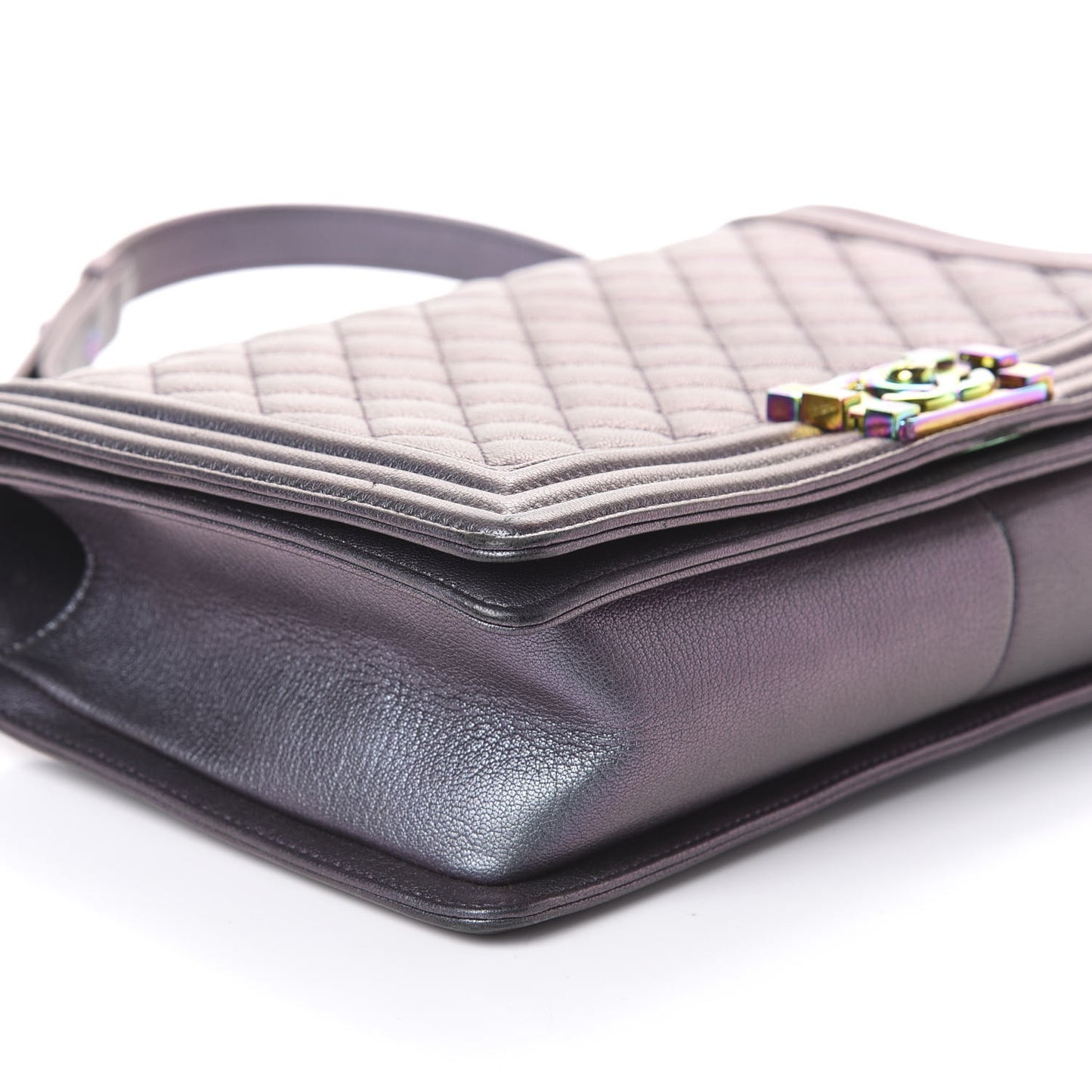 Iridescent Goatskin Quilted New Medium Boy Flap Purple