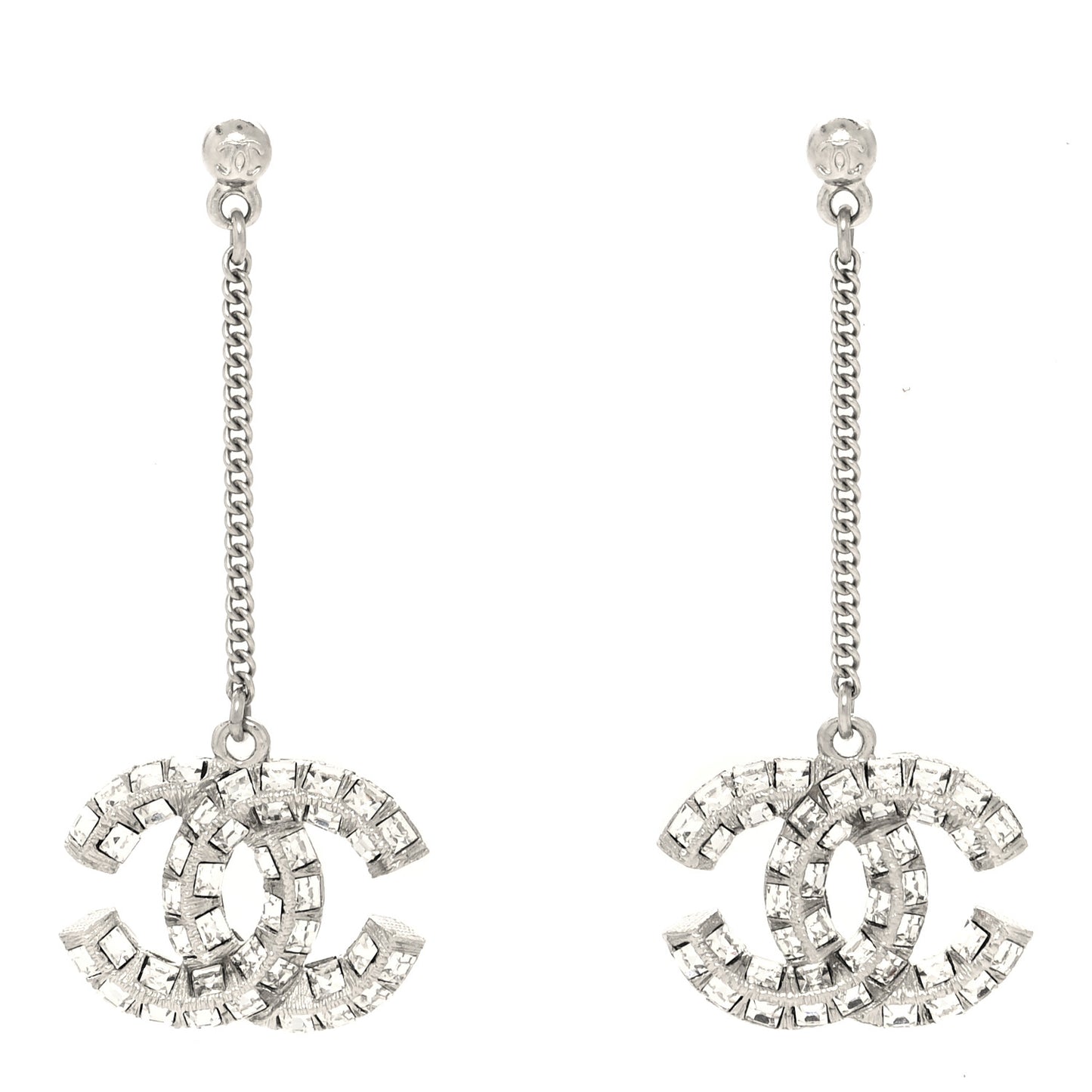 Baguette Crystal CC Drop Earrings Silver