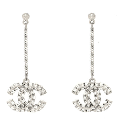Chanel Baguette Crystal CC Drop Earrings Silver 1 of 3