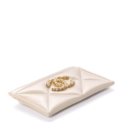 Chanel Shiny Goatskin Quilted Chanel 19 Card Holder Beige 4 of 10