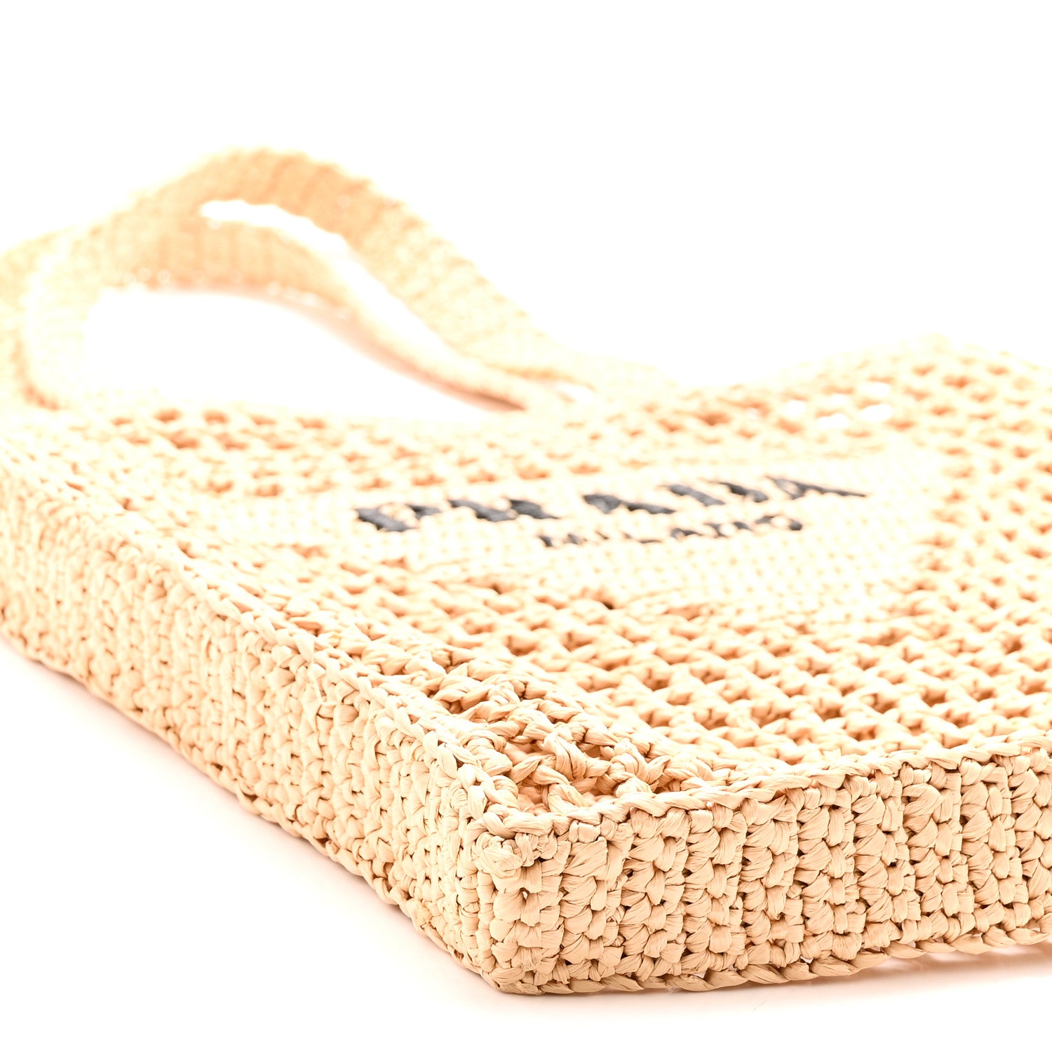 Prada Yarn Raffia Effect Crochet Logo Embroidered Tote Bag Naturale 8 of 9