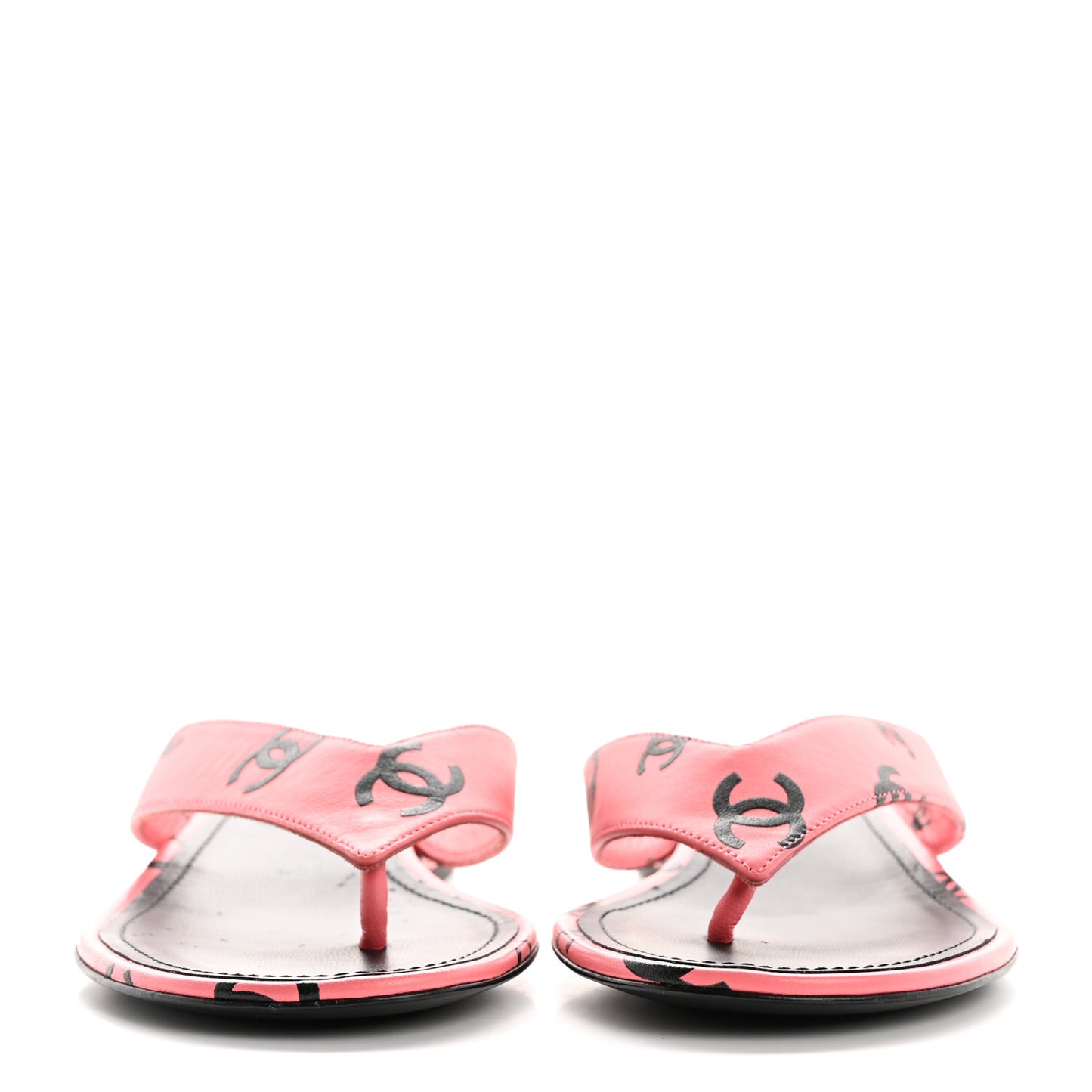 Lambskin Printed CC Thong Sandals 35 Pink Black