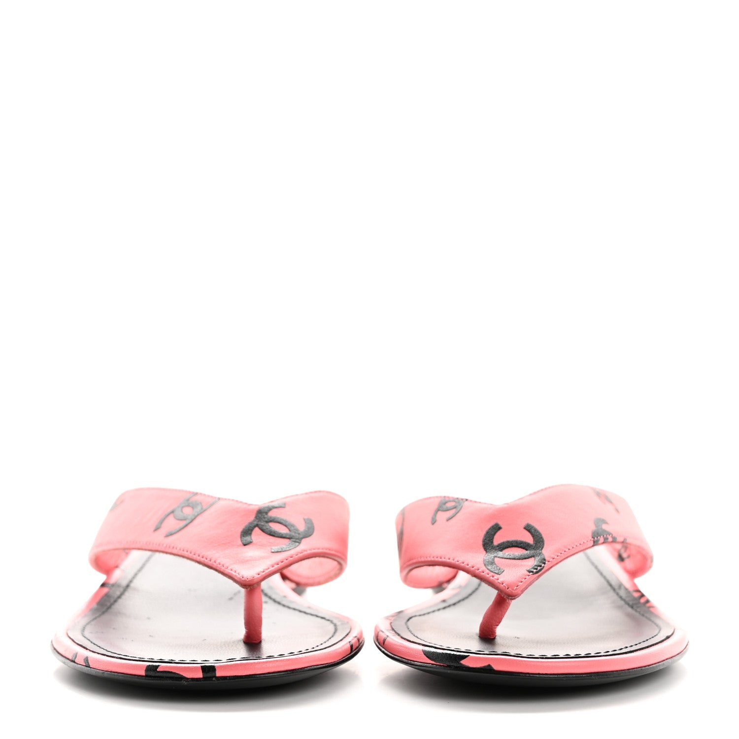Chanel Lambskin Printed CC Thong Sandals 35 Pink Black 3 of 10
