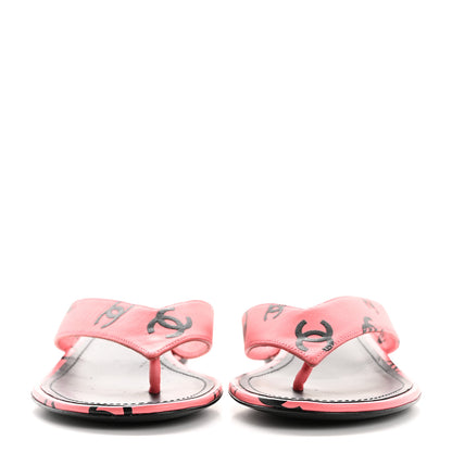 Chanel Lambskin Printed CC Thong Sandals 35 Pink Black 3 of 10
