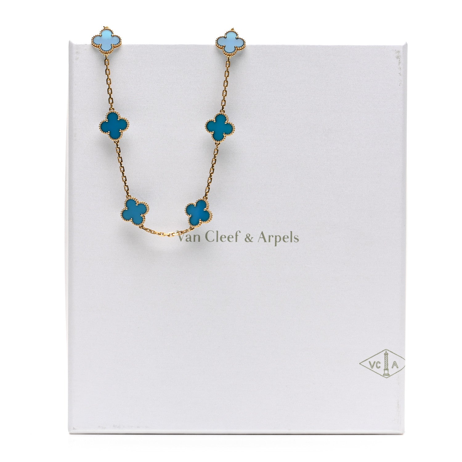 Van Cleef & Arpels 18K Yellow Gold Blue Agate 10 Motifs Vintage Alhambra Necklace 6 of 6