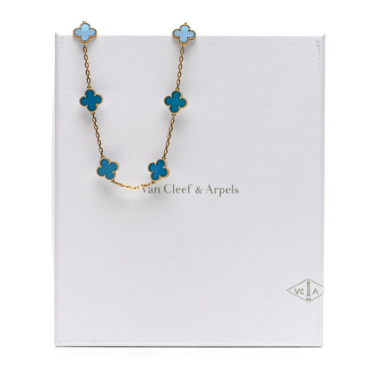 Van Cleef & Arpels 18K Yellow Gold Blue Agate 10 Motifs Vintage Alhambra Necklace 6 of 6