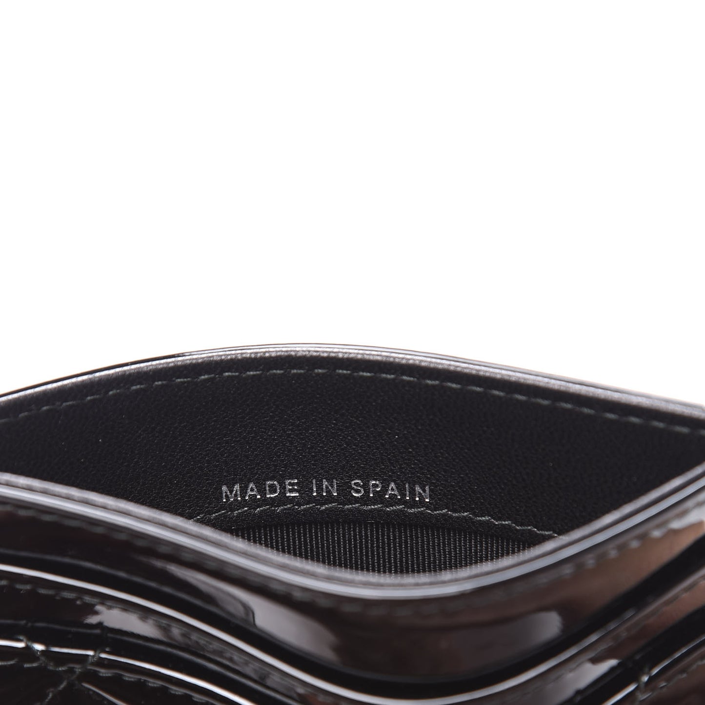 Patent Calfskin Quilted Card Holder Black