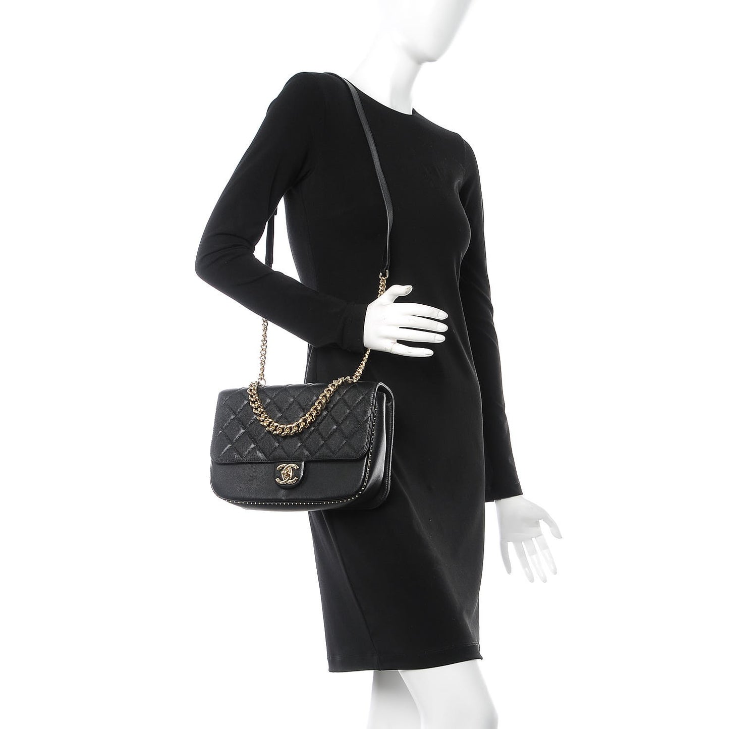 Caviar Quilted Large Studded Flap Black