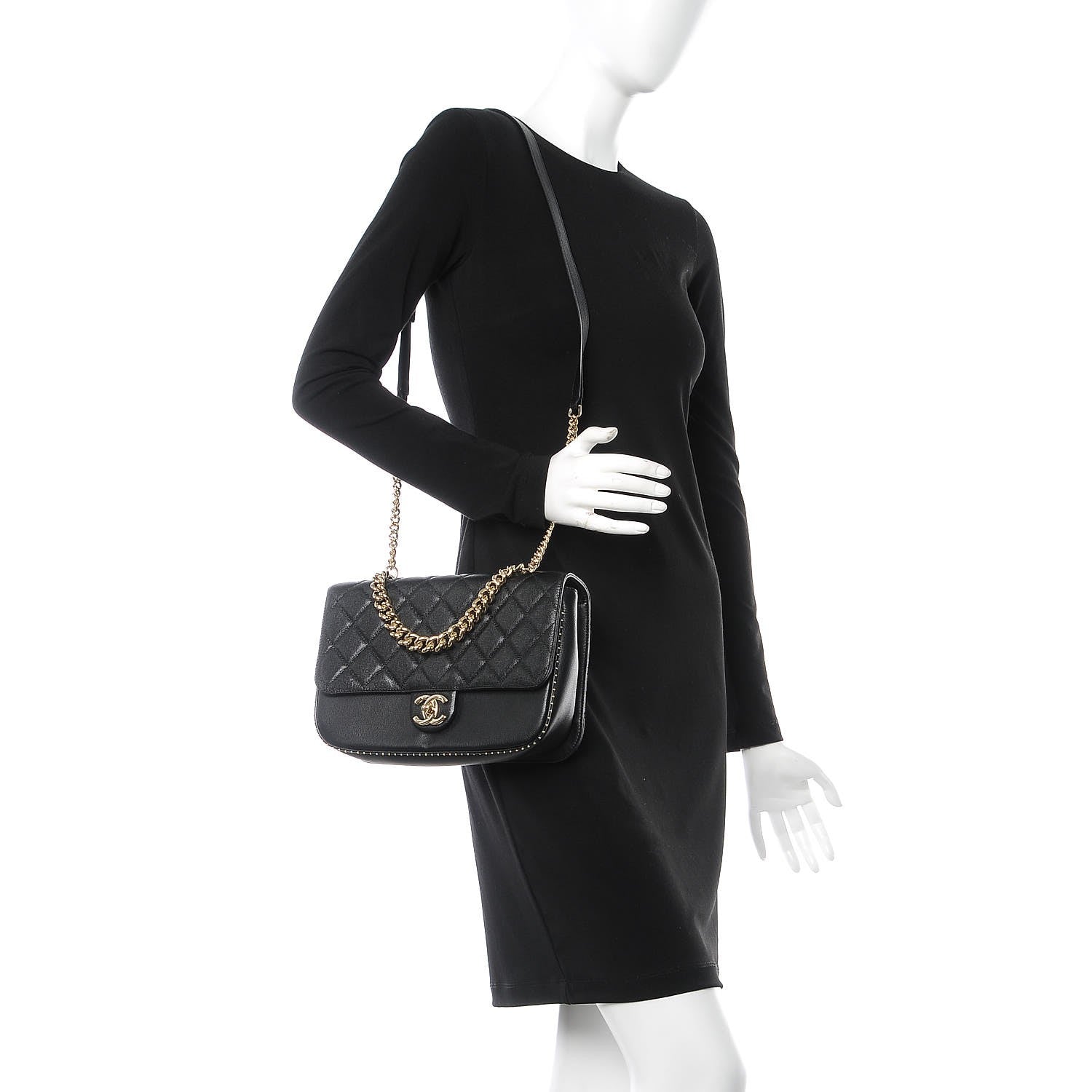 Chanel Caviar Quilted Large Studded Flap Black 2 of 8