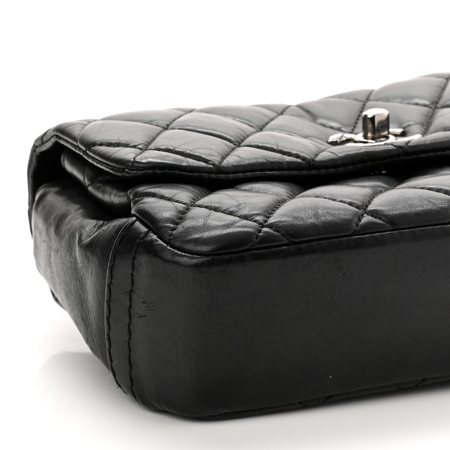Aged Calfskin Quilted Mini Lady Pearly Flap Black