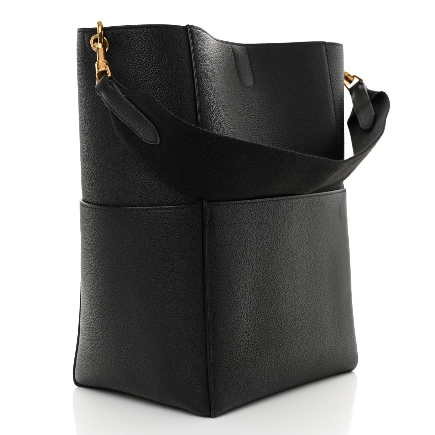 Soft Grained Calfskin Sangle Bucket Bag Black