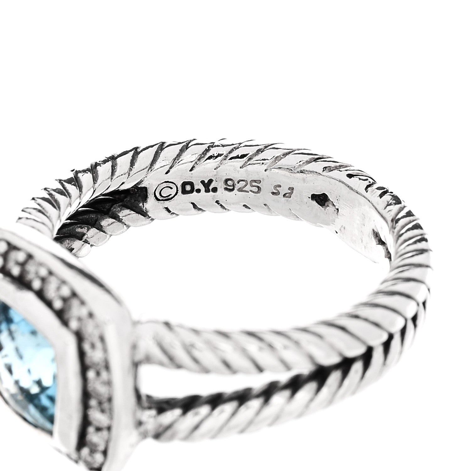 David Yurman Sterling Silver Diamond Blue Topaz 7mm Petite Albion Ring 53 6.5 5 of 5