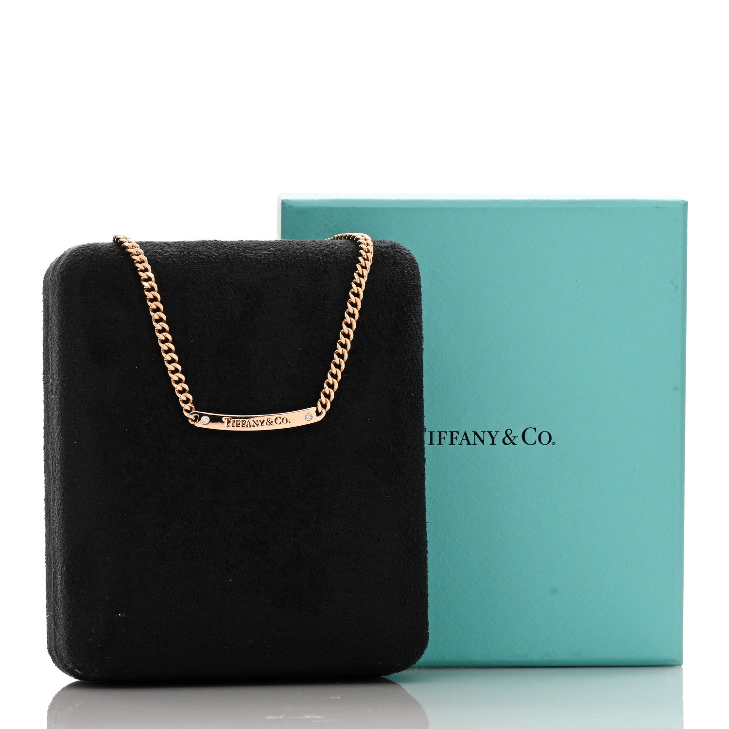 Tiffany 18K Rose Gold Diamond Metro Link ID Chain Necklace 4 of 4