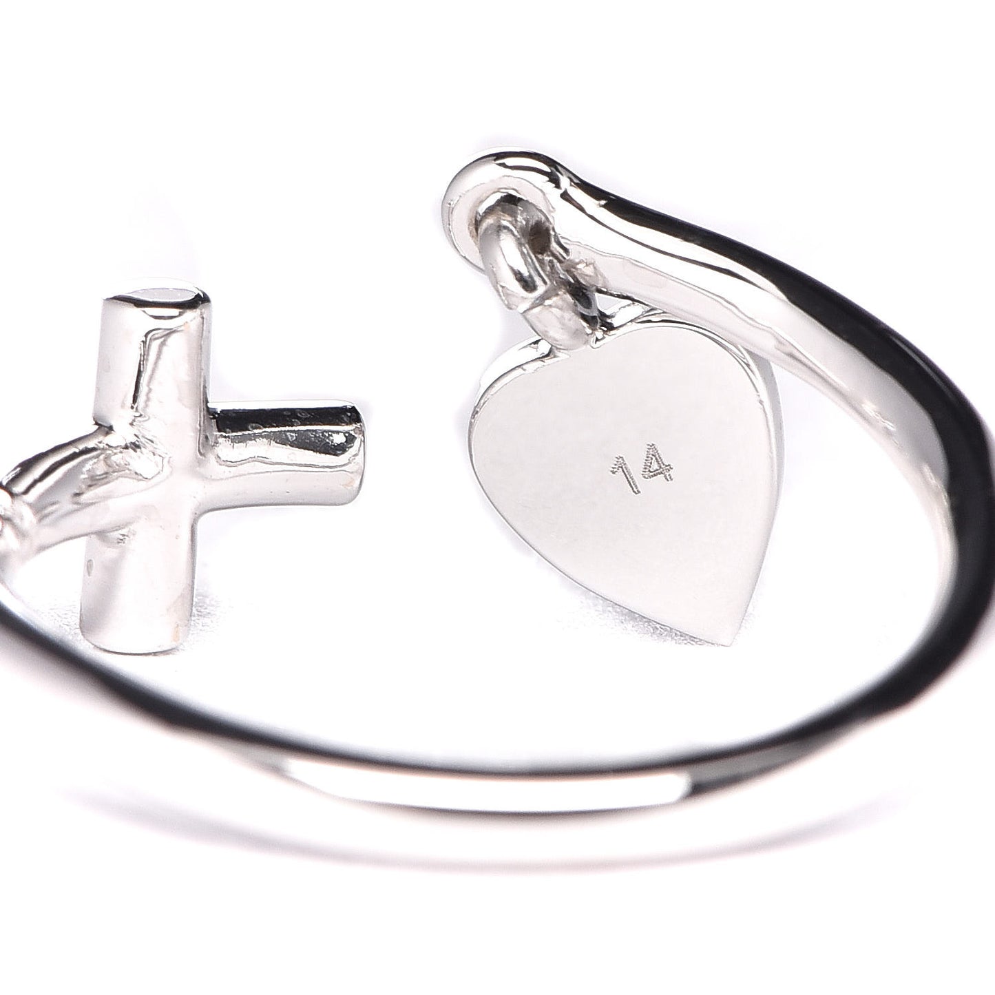 18K White Gold Cross and Heart Ring 54 6.75
