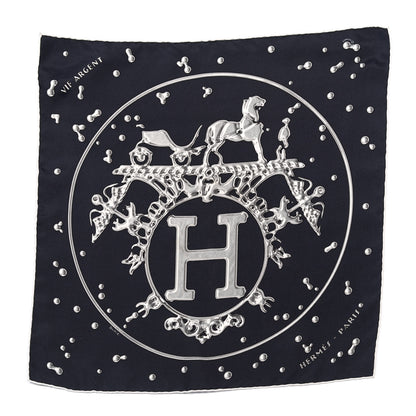 Hermes Silk Vif Argent Pocket Square Scarf Gris Black Argent 1 of 6