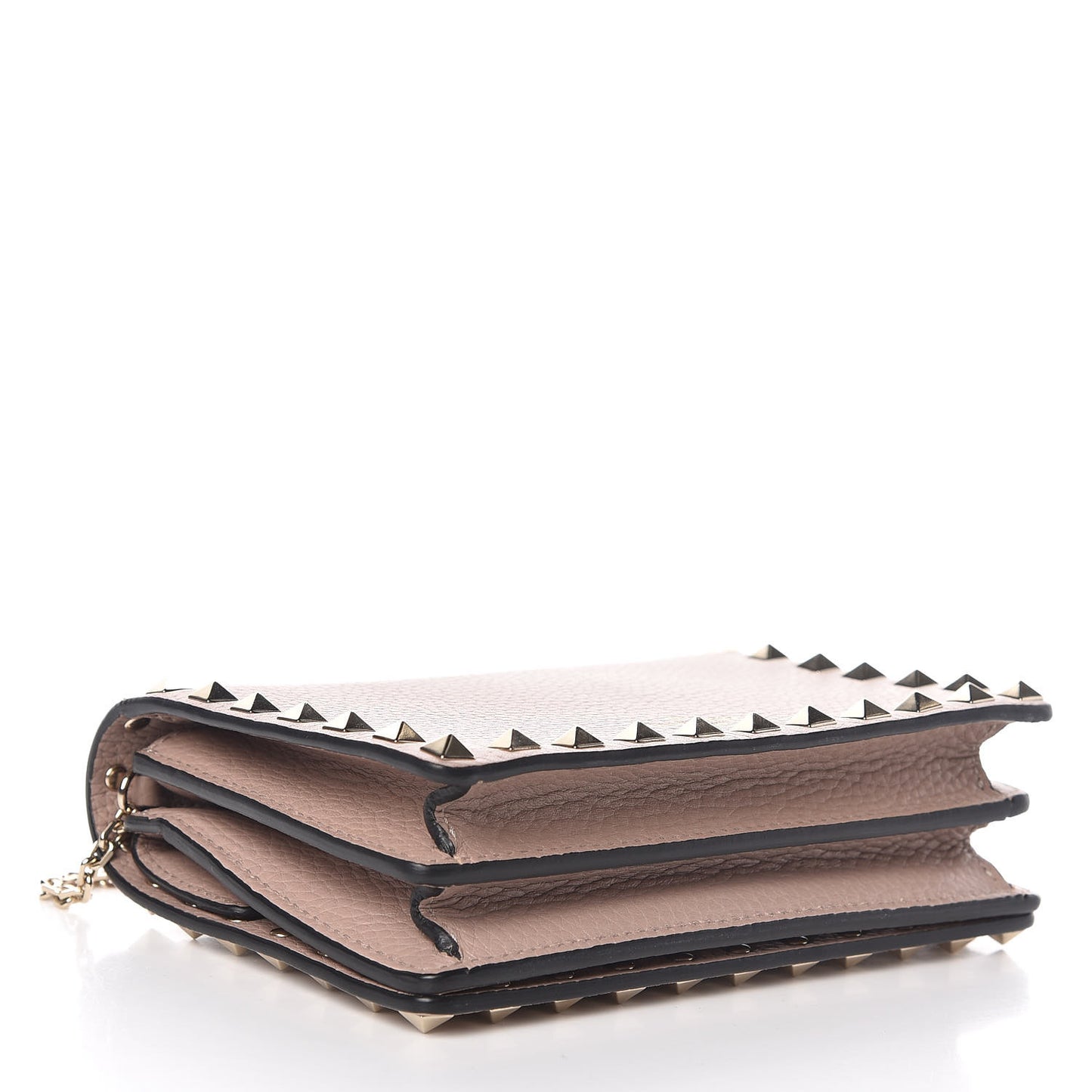 Pebbled Calfskin Rockstud Wallet on Chain Poudre