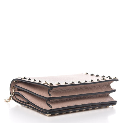 Valentino Garavani Pebbled Calfskin Rockstud Wallet on Chain Poudre 4 of 10