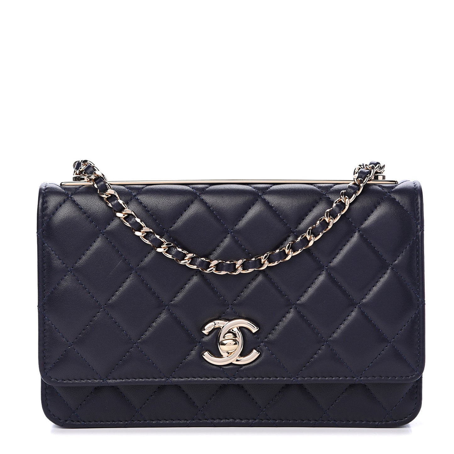 Lambskin Quilted Trendy CC Wallet On Chain WOC Navy