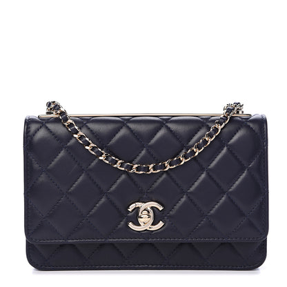 Chanel Lambskin Quilted Trendy CC Wallet On Chain WOC Navy 1 of 17