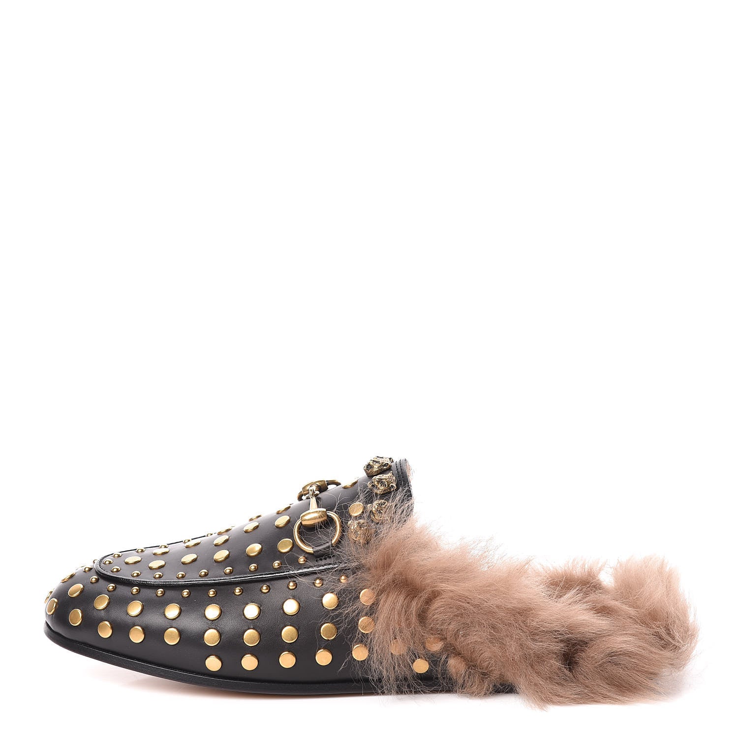 Gucci Calfskin Lambswool Studded Womens Princetown Slippers 36 Black 1 of 8