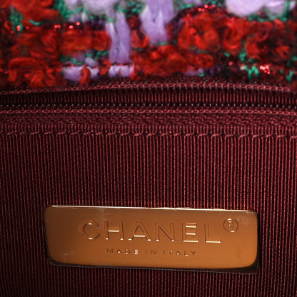 Chanel Tweed Quilted Medium Chanel 19 Flap Red Purple Green 6 of 9