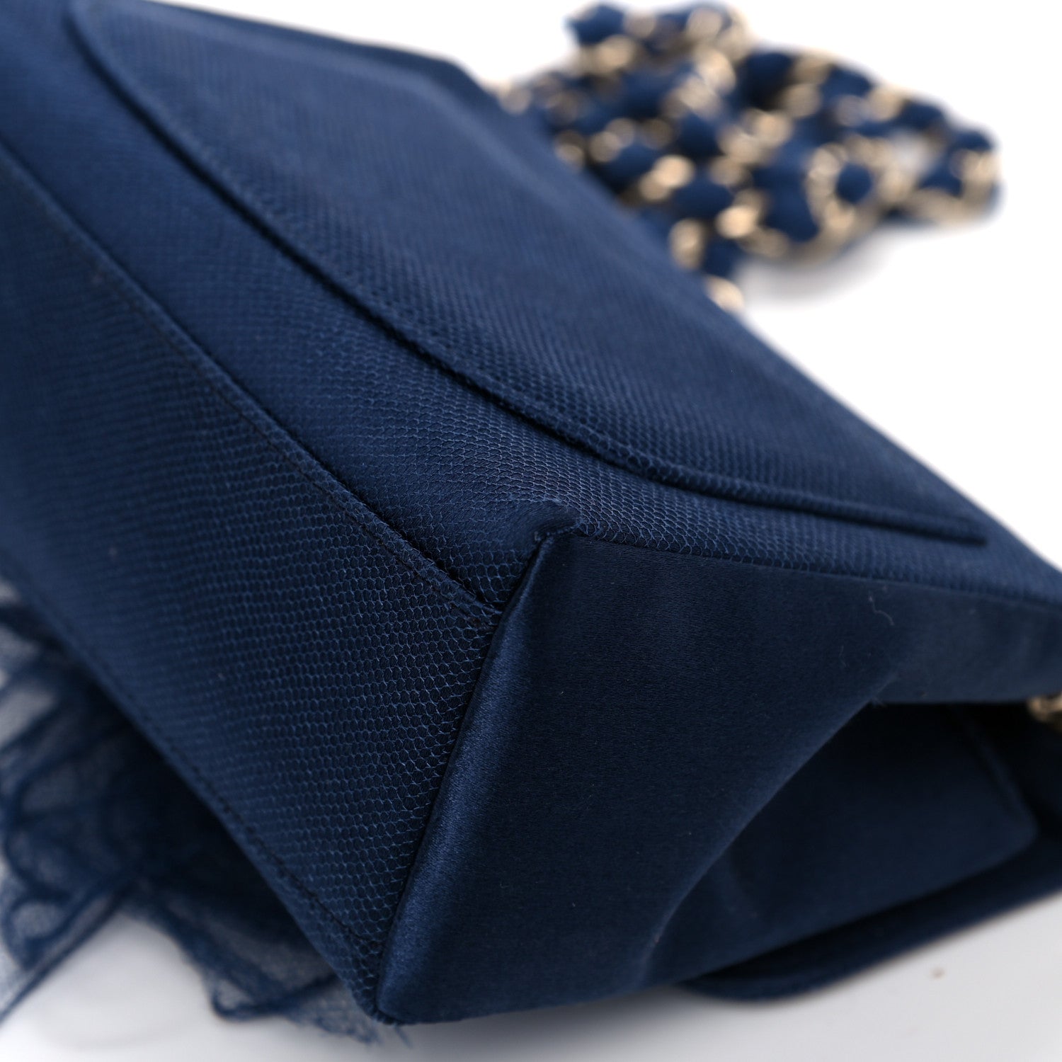 Chanel Satin Mesh Camellia Flap Navy Blue 10 of 12