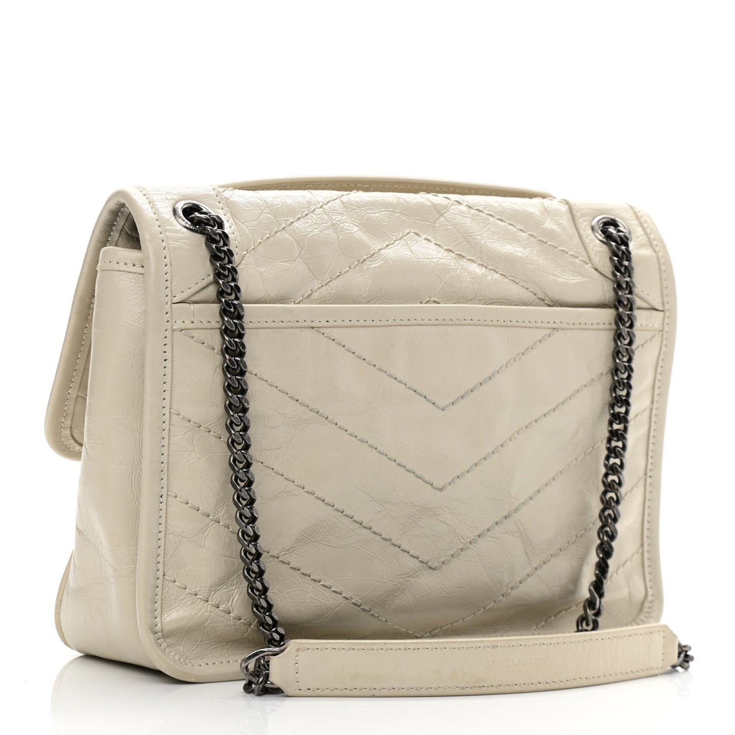 Crinkled Calfskin Matelasse Monogram Baby Niki Chain Satchel Light Natural