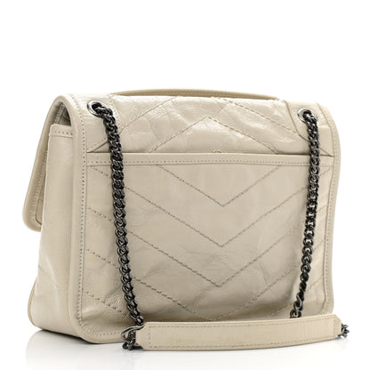 Saint Laurent Crinkled Calfskin Matelasse Monogram Baby Niki Chain Satchel Light Natural 4 of 14