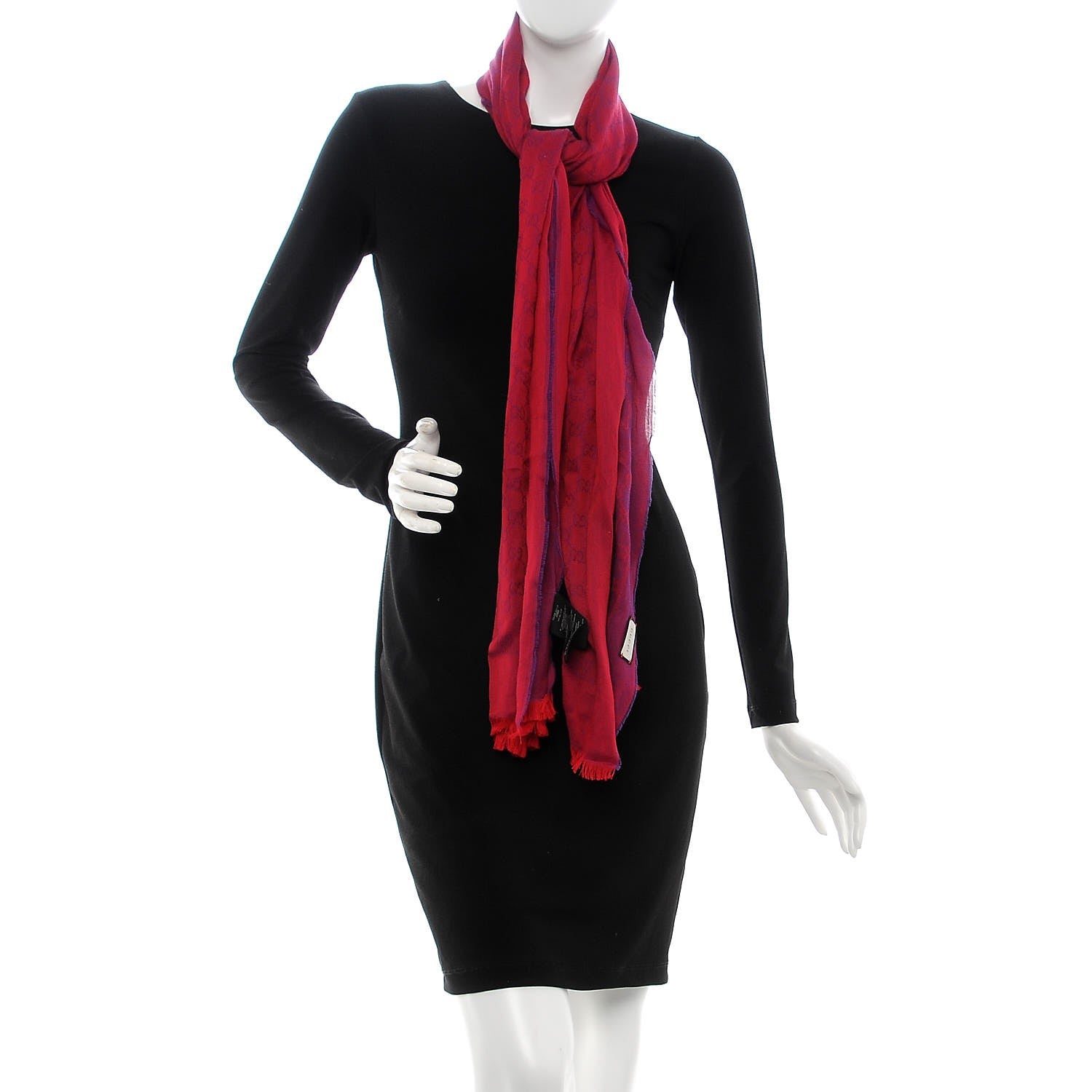 Gucci Cotton GG Monogram Summer Sten Fringe Scarf Red Dark Purple 2 of 6