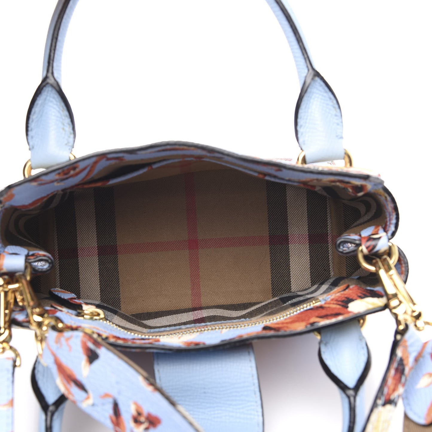 Soft Grain Calfskin Floral Print Medium Buckle Tote Peony Rose Pale Blue Vibrant Orange
