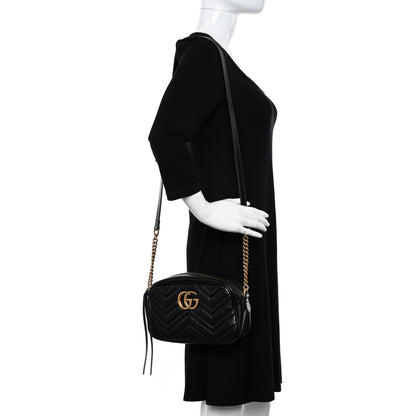 Gucci Calfskin Matelasse Small GG Marmont Chain Shoulder Bag Black 2 of 11