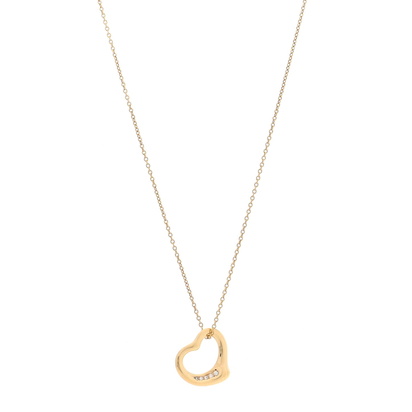 18K Yellow Gold Diamond 16mm Elsa Peretti Open Heart Pendant Necklace